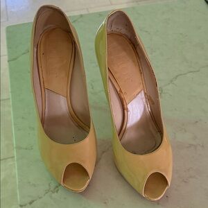 Dior Yellow Patent Leather Peep-Toe Pumps
